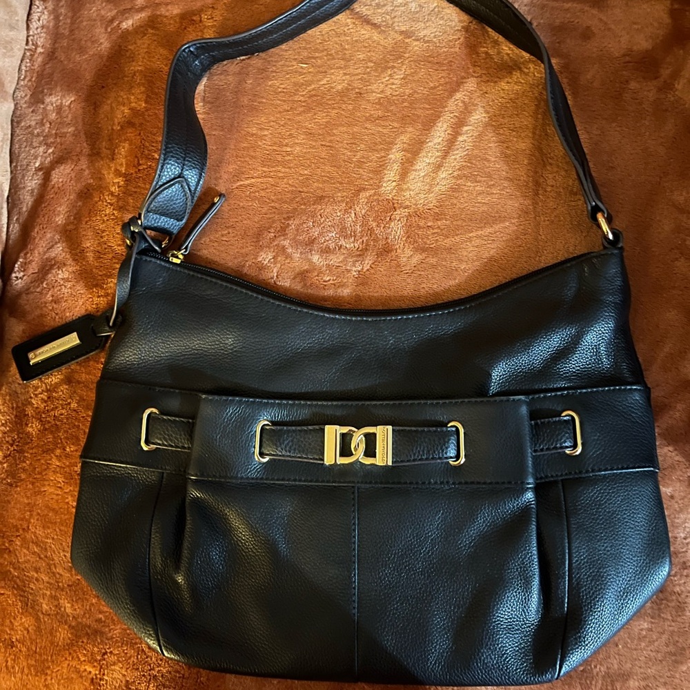 Black Leather Tignanello Shoulder Bag